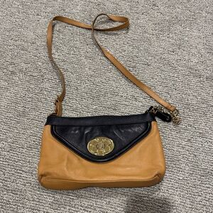 Emma Fox Elegant Black and Tan Crossbody Bag